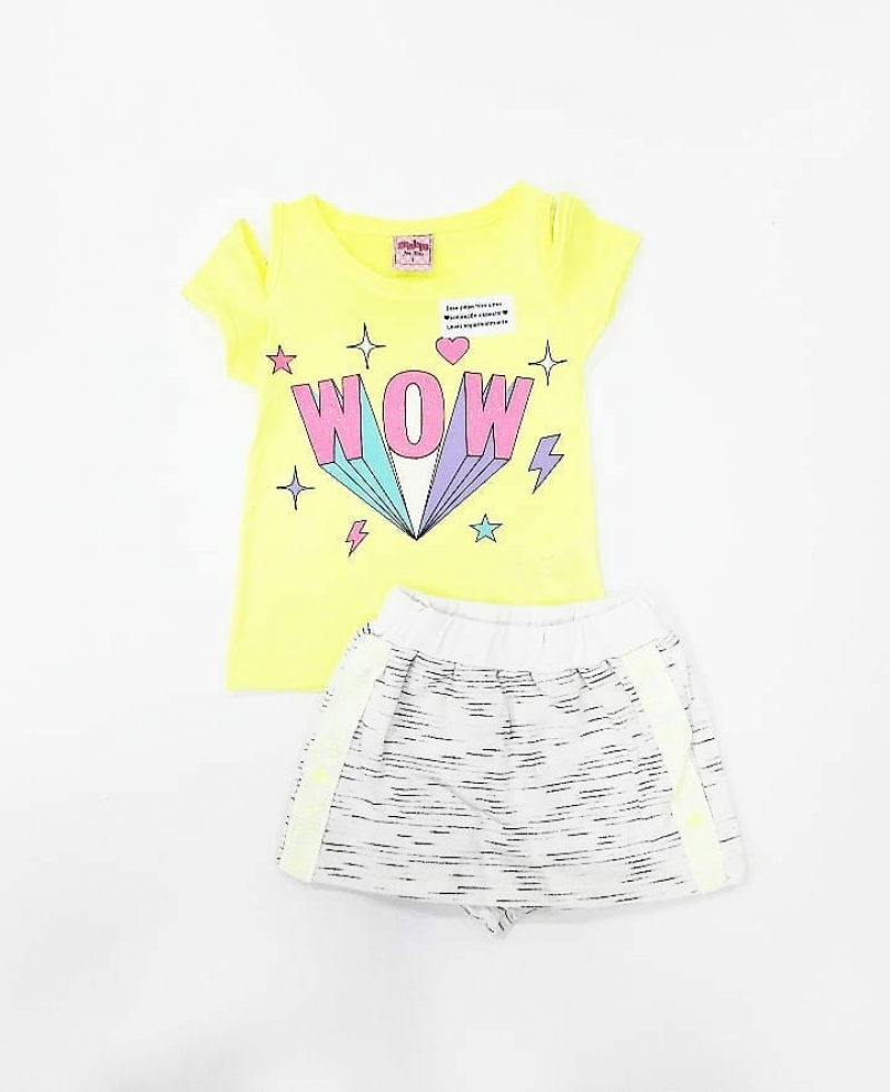 imagem 6118 CONJUNTO  BLUSA E SHORTS SAIA  AMARELO NEON SERELEPE