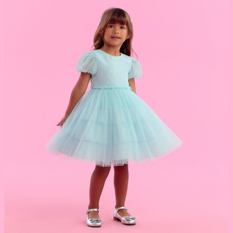 Vestido Marie Longo Manga Princesa Azul Bebe - Roupa Infantil